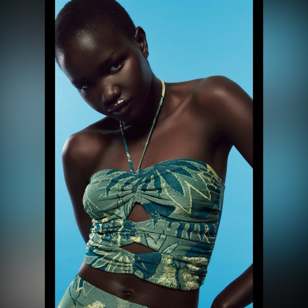 Zara Tropical Print Blue Halter Top